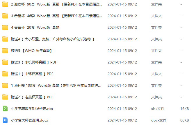 小學奧數杯賽歷年真題300+套(華杯、希望杯、迎春杯、春蕾杯、走美杯、中環杯)